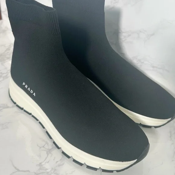 Prada Black Knit High-Top Sneakers - Picture 14 of 16